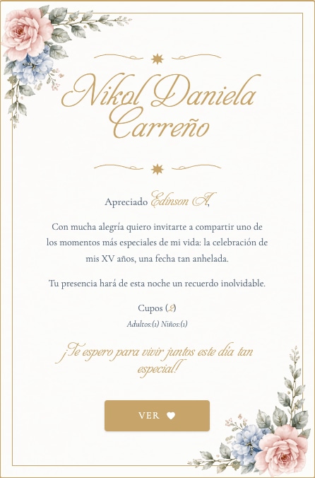 Nikol Daniela digital quinceañera invitation